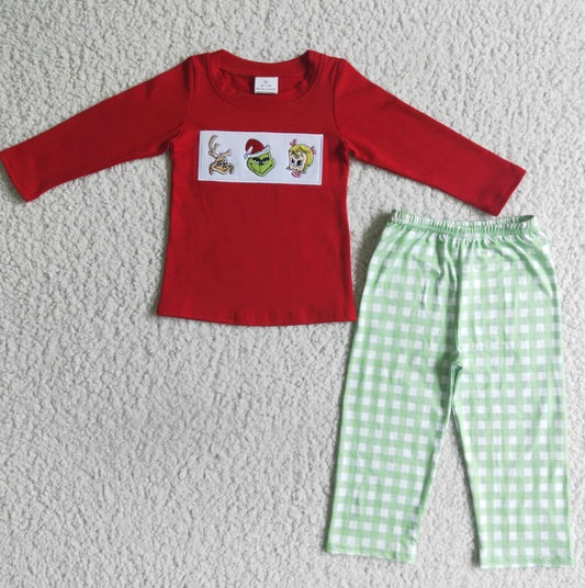 Boys Grinch Embroidered Set