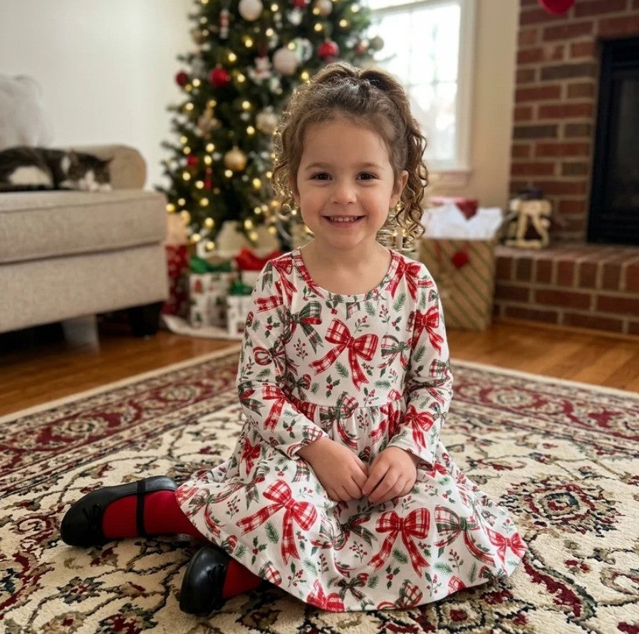 Plaid Coquette Christmas Bow Dress