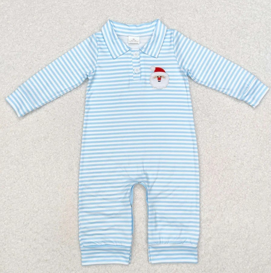 Blue Stripe Santa Boy Romper