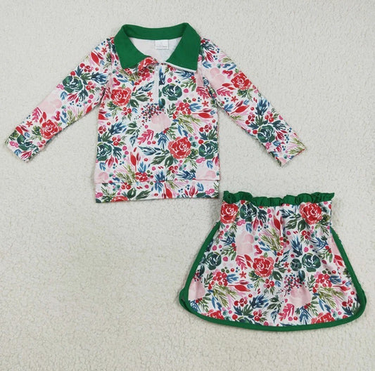 Green Floral Skort Set