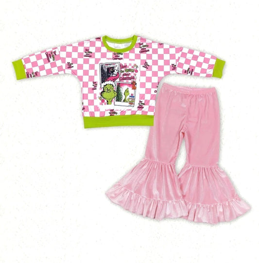 Check Pink Grinch Velvet Pant Set