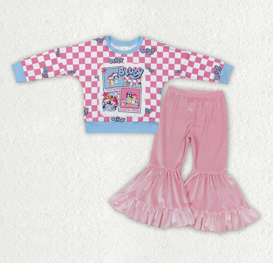 Check Pink Blue Grinch Velvet Pant Set