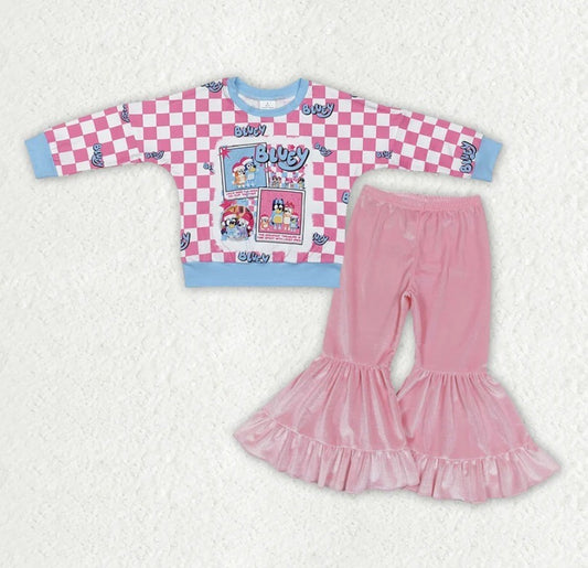 Check Pink Blue Grinch Velvet Pant Set