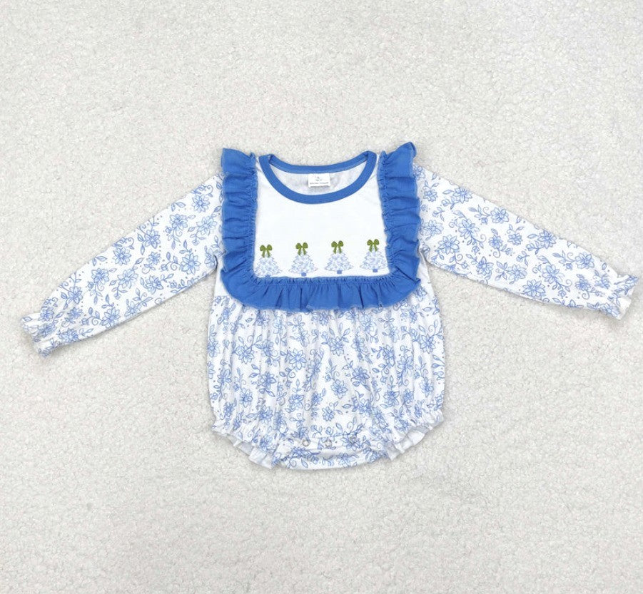 Vintage Blue Floral Tree Bubble Romper