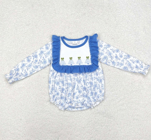 Vintage Blue Floral Tree Bubble Romper
