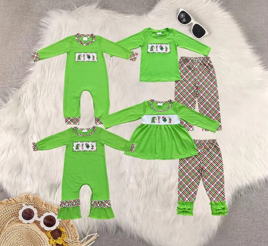 Embroidered Plaid Grinch Sibling Collection