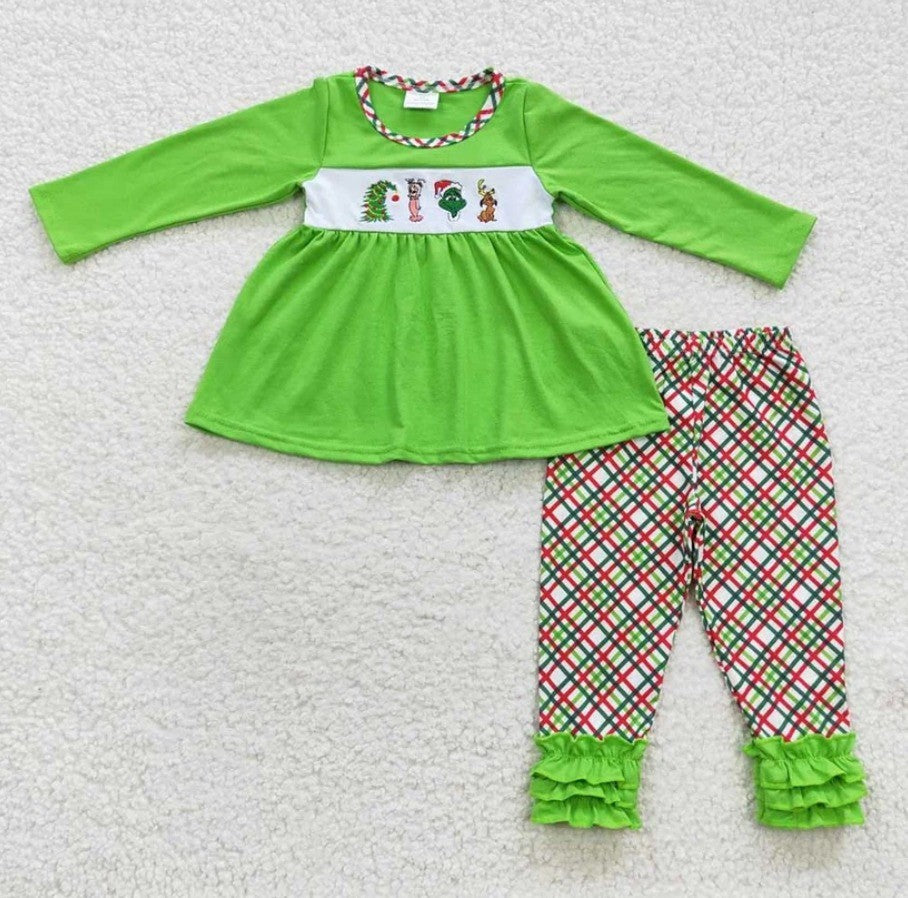 Embroidered Plaid Grinch Sibling Collection