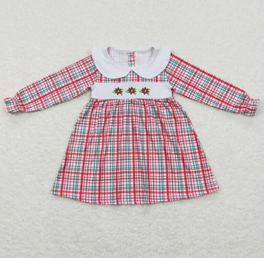 Vintage Smocked Plaid Poinsette Dress