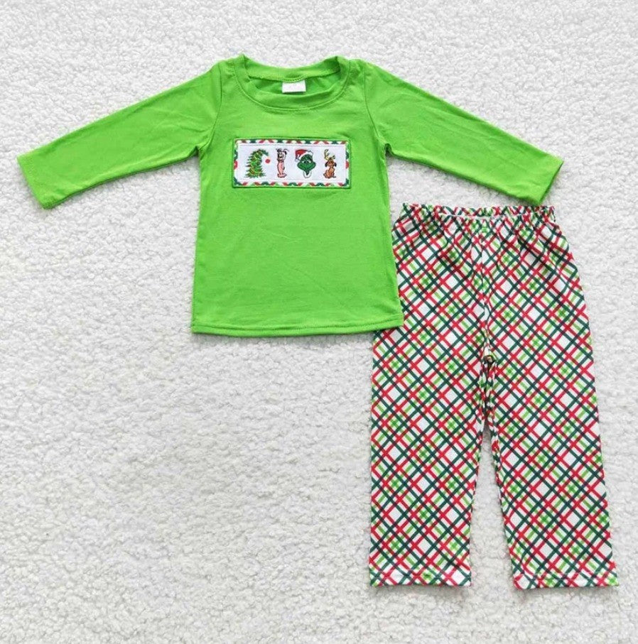 Embroidered Plaid Grinch Sibling Collection