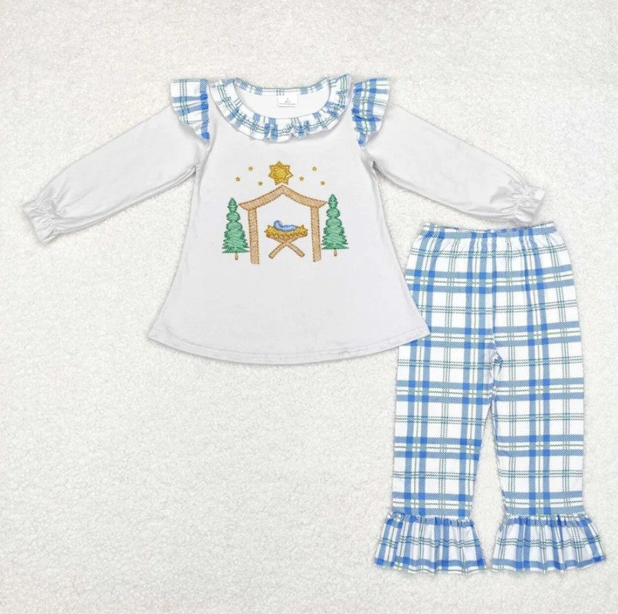 Blue Plaid Nativity Set