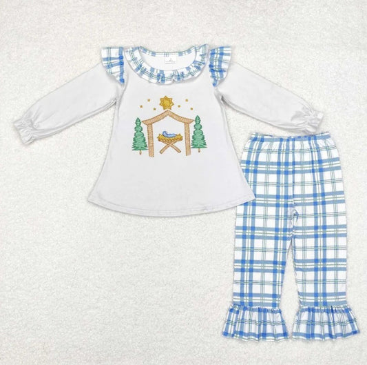 Blue Plaid Nativity Set