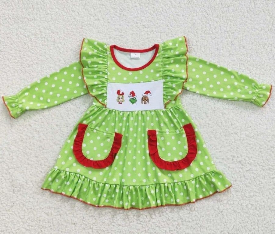 Smocked Polka Dot Grinch Dress