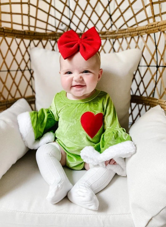 Grinch Heart Velvet Bubble Romper
