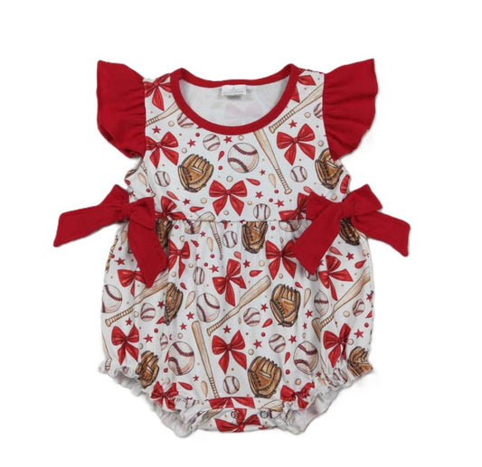 Baseball Bow Bubble Romper Sibling