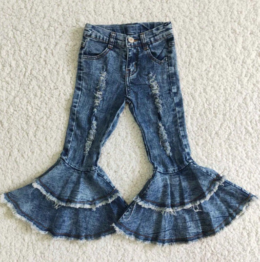 Distressed Bell Bottom Denim Jeans