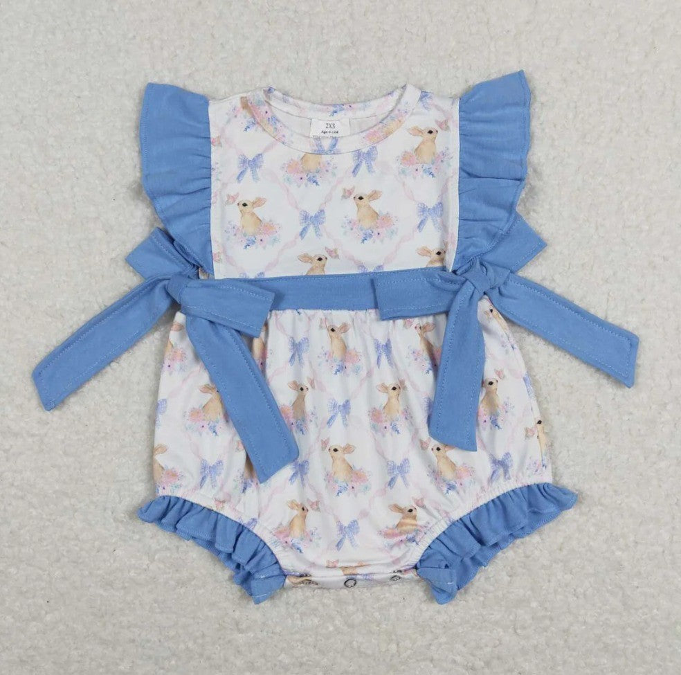 Blue Bow Bunny Bubble Romper