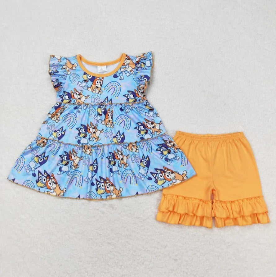 Blue Dog Rainbow Short Set