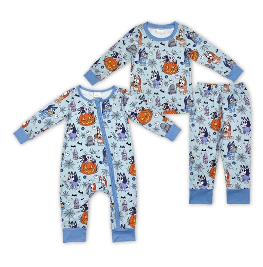 Blue Dog Halloween Pajama Zippie Set