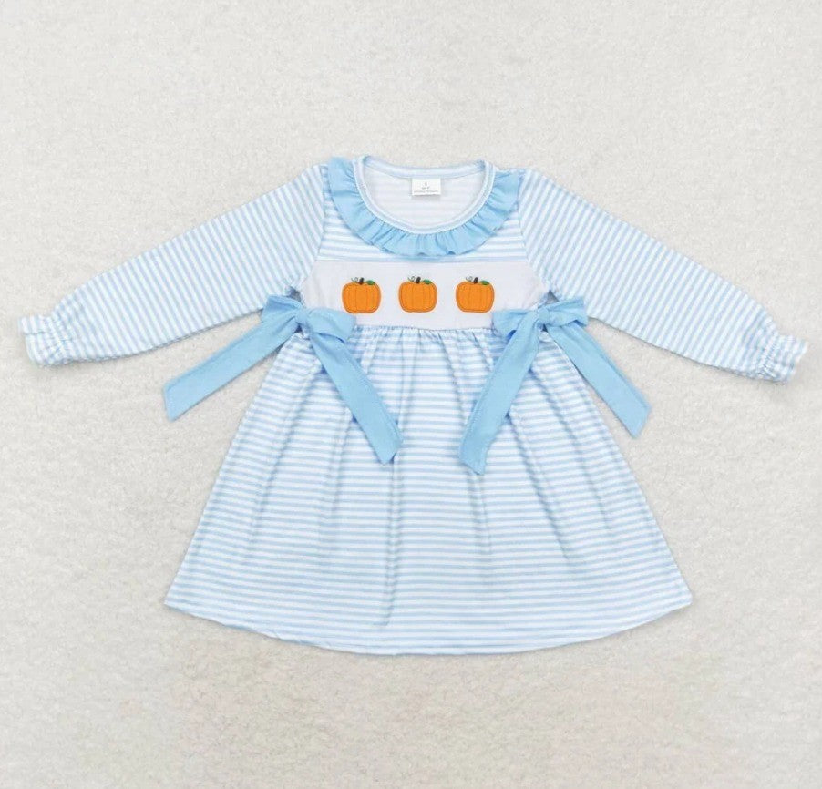 Embroidered Blue Stripe Pumkpin Dress