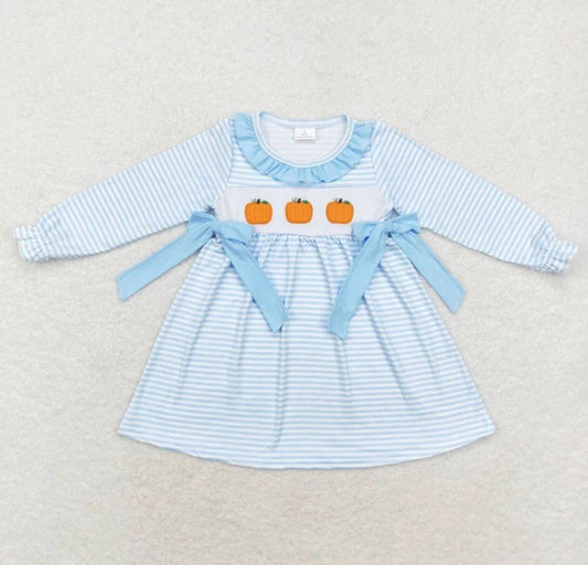 Embroidered Blue Stripe Pumkpin Dress