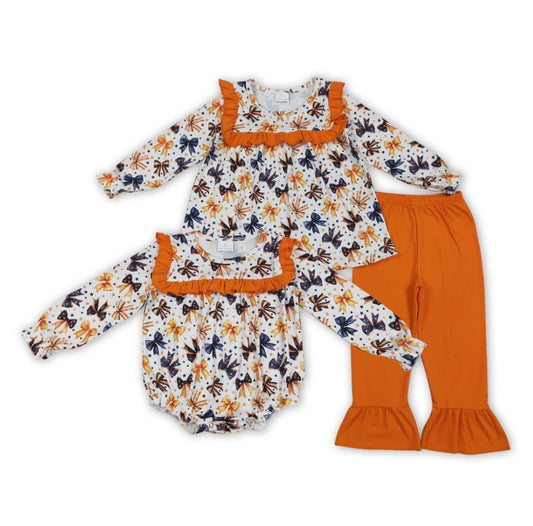 Fall Bow Set Bubble Romper Sibling Set