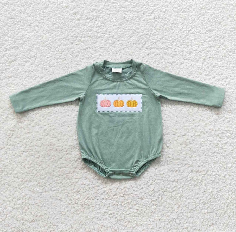 Sage Embroidered Pumpkin Romper