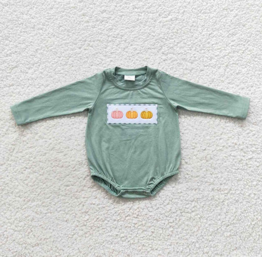 Sage Embroidered Pumpkin Romper