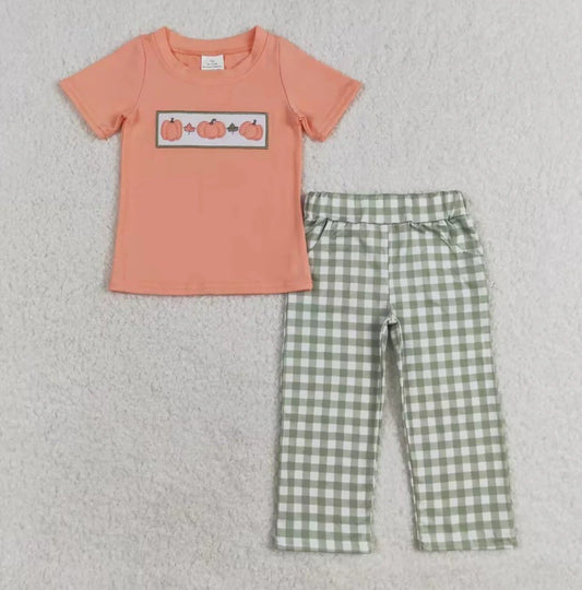 Boys Gingham Pumpkin Set