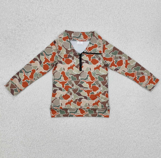 Camo Bull Skull Pullover Top