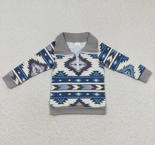 Blue Aztec Pullover Top