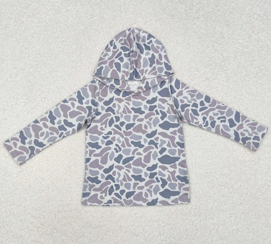 Grey Camo Hooded Pullover Shirt