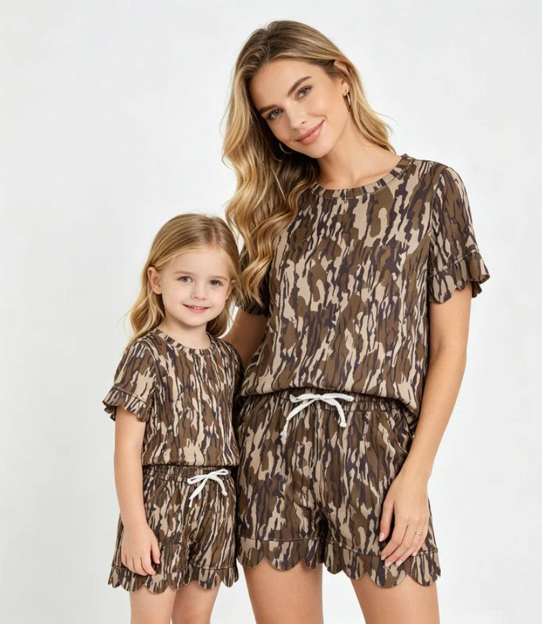 Mommy & Me Scalloped Cotton Short Set Camo