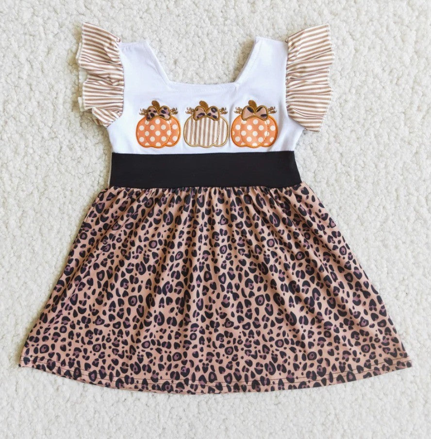 Embroidered Pumpkin Cheetah Dress
