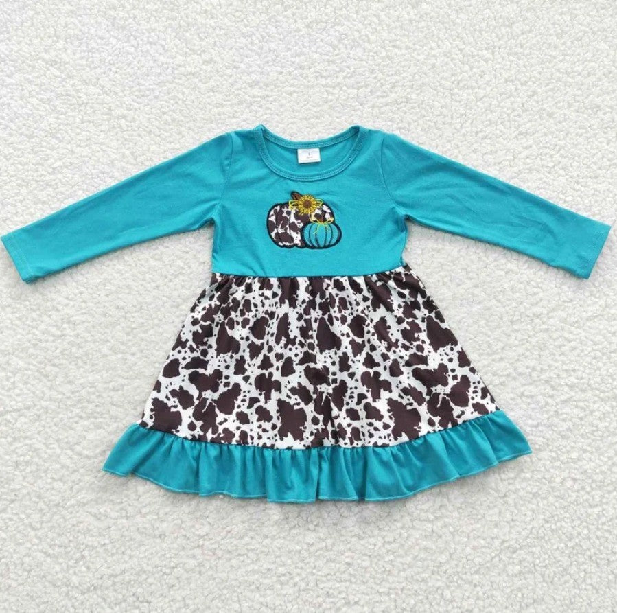 Blue Cow Print Pumpkin Dress