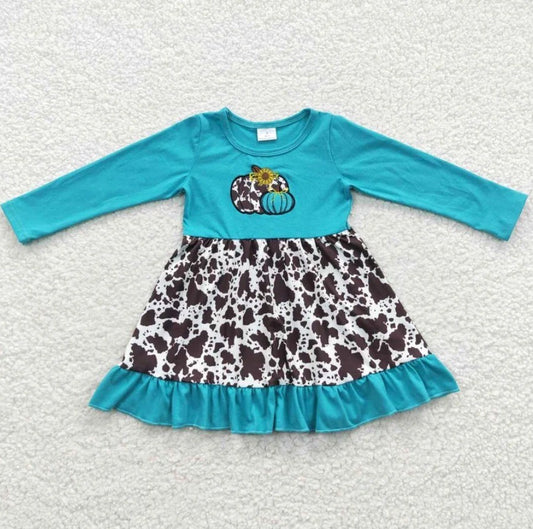 Blue Cow Print Pumpkin Dress