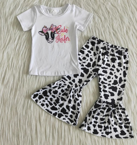 Cute Heifer Cow Print Bell Bottom Set