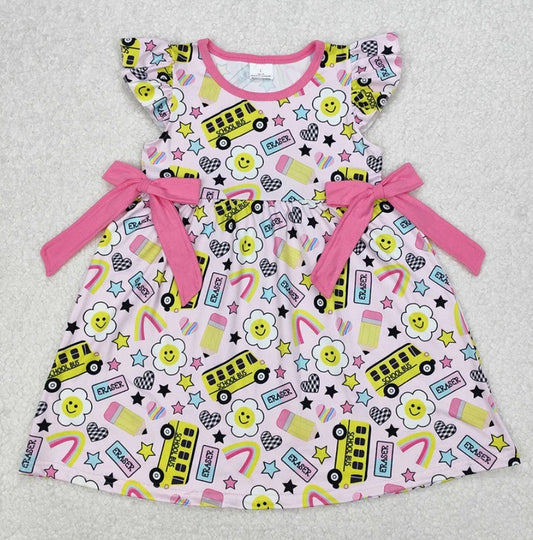 School Bus Smiling Flowers Pencil Dress