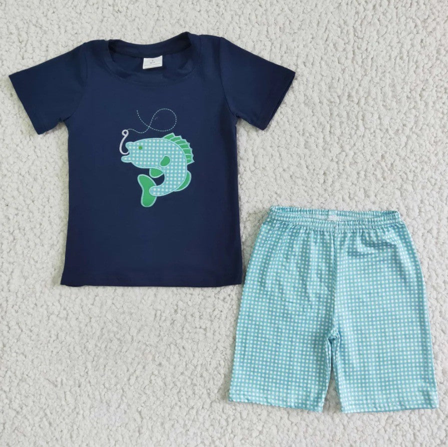 Embroidered Fish Hook Short Set