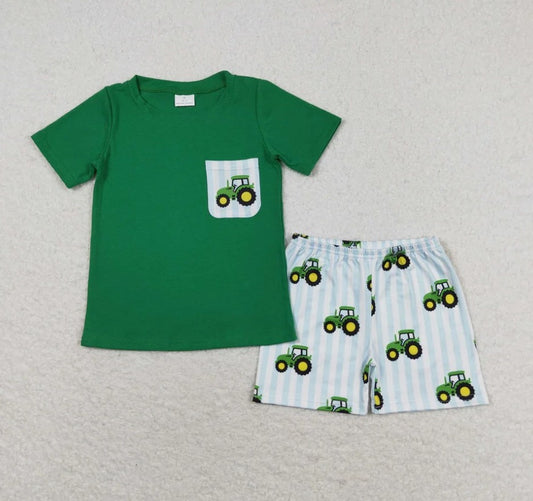 Green Tractor Boys Short Set