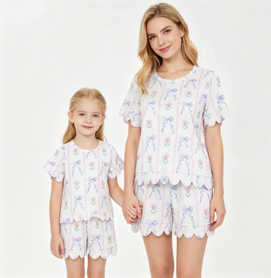 Mommy & Me Scalloped Cotton Short Set Bow