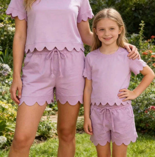 Mommy & Me Scalloped Cotton Short Set Violet