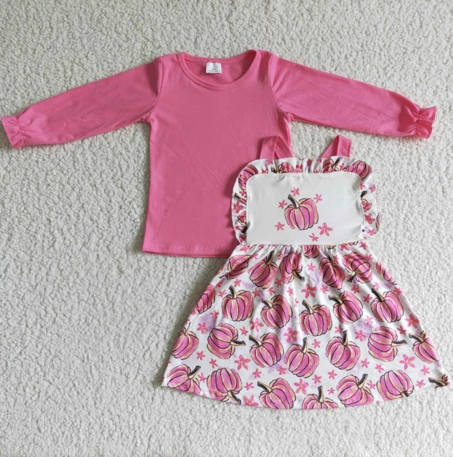 Vintage Style Pink Pumpkin Overall Dress