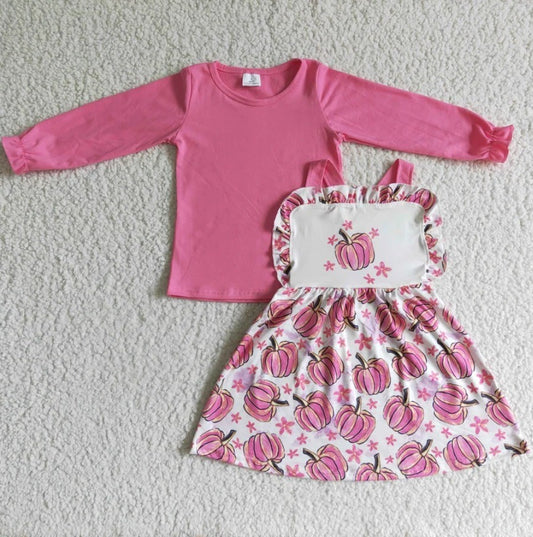 Vintage Style Pink Pumpkin Overall Dress