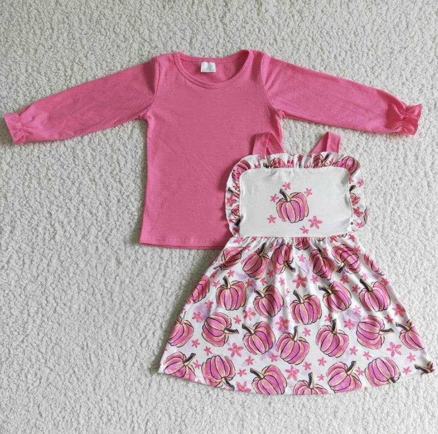 Vintage Style Pink Pumpkin Overall Dress