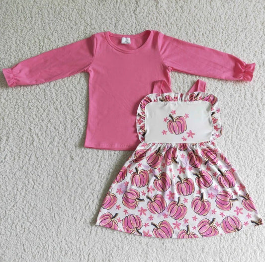 Vintage Style Pink Pumpkin Overall Dress