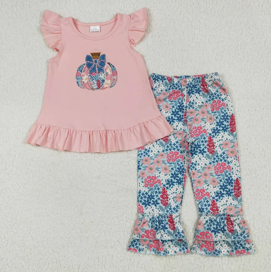 Embroidered Pink Floral Pumpkin Set