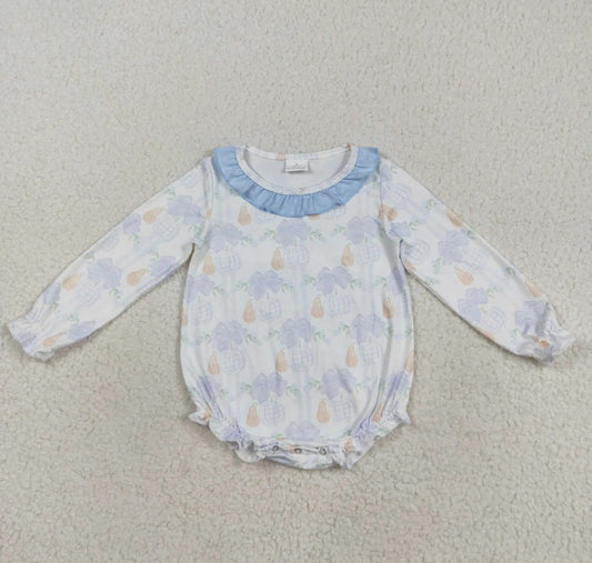 Blue Bow Pumpkin Infant Bubble Romper