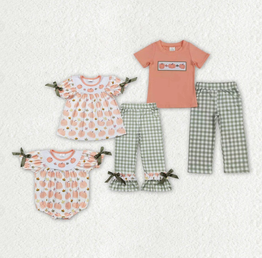 Fall Pumpkin Gingham Sibling Set Collection