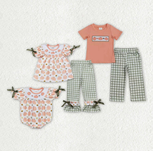 Fall Pumpkin Gingham Sibling Set Collection