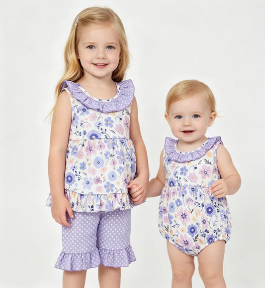 Purple Floral Romper Short Set Collection